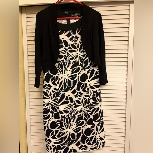 Jessica Howard Black and White Floral Dress with Jacket sz 8 2 Peice Set - Picture 1 of 12